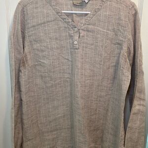 L.L. Bean 100% Linen Striped Long Sleeve Henley Top Womens L